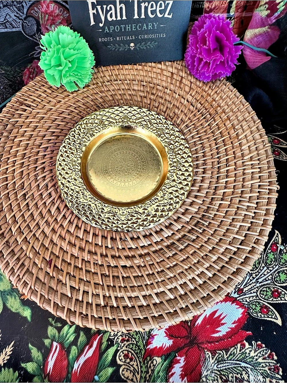 Gold Mandala Ritual Dish – Small Metal Offering Plate